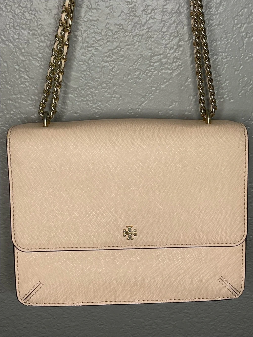 Tory Burch Blush Pink Leather Chain-Strap Crossbody Bag with Gold Hardware